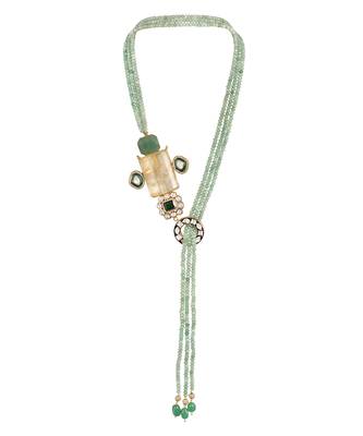Gold plated kundan green stones beaded necklace 3