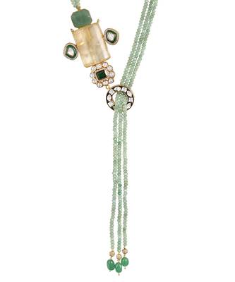 Gold plated kundan green stones beaded necklace 4