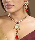 Gold plated kundan red stones necklace set