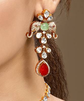 Gold plated kundan red stones necklace set 4