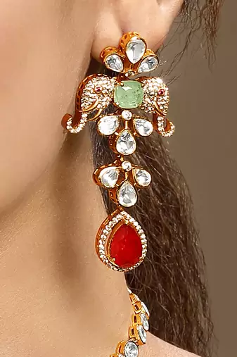Gold plated kundan red stones necklace set
