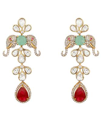 Gold plated kundan red stones necklace set 5