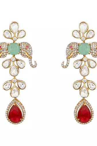Gold plated kundan red stones necklace set