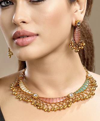 Gold plated kundan multicolor stones necklace set 1