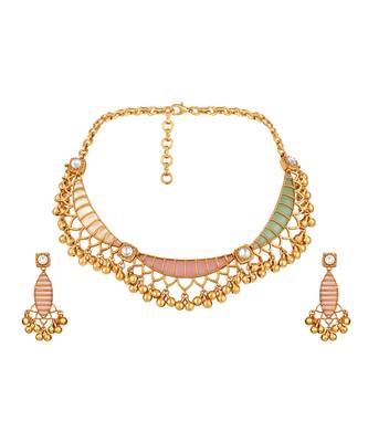 Gold plated kundan multicolor stones necklace set 3