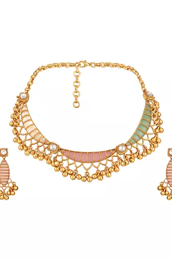 Gold plated kundan multicolor stones necklace set