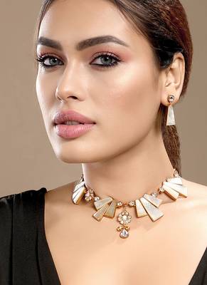 Gold plated kundan white stones necklace set 2