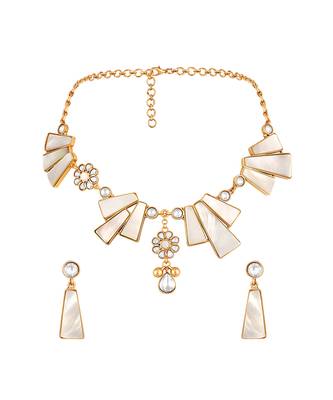 Gold plated kundan white stones necklace set 3