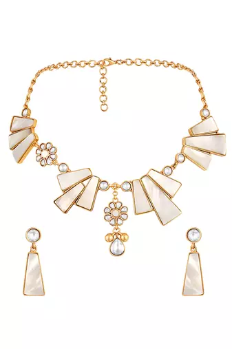 Gold plated kundan white stones necklace set