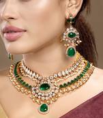 Gold plated kundan green stones necklace set