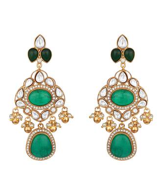 Gold plated kundan green stones necklace set 5
