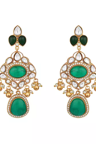 Gold plated kundan green stones necklace set