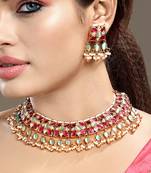 Gold plated kundan multicolor stones necklace set