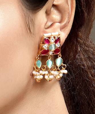 Gold plated kundan multicolor stones necklace set 4