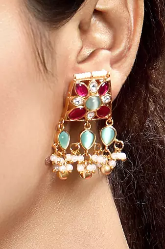 Gold plated kundan multicolor stones necklace set