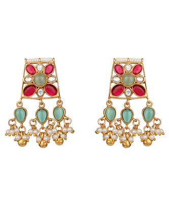 Gold plated kundan multicolor stones necklace set 5