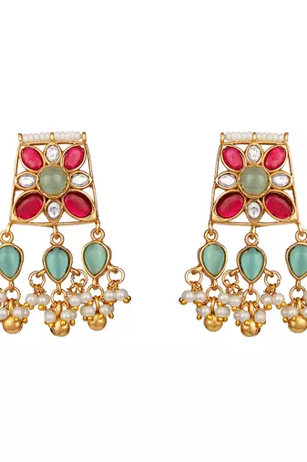 Gold plated kundan multicolor stones necklace set