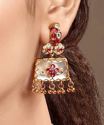 Gold plated kundan red stones necklace set 4