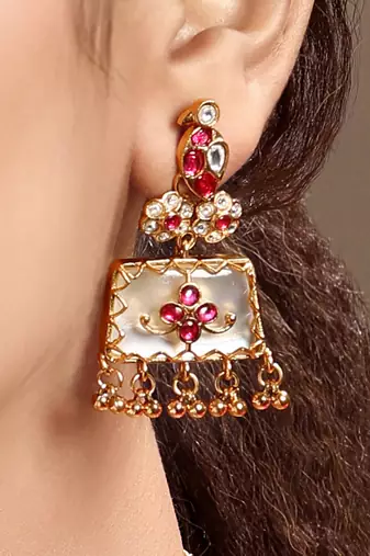 Gold plated kundan red stones necklace set