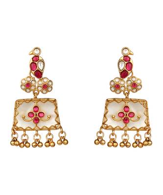 Gold plated kundan red stones necklace set 5