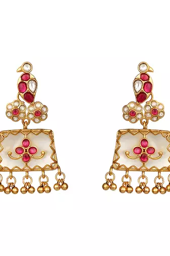 Gold plated kundan red stones necklace set