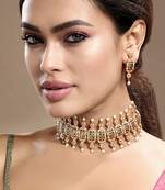 Gold plated kundan green stones choker necklace set