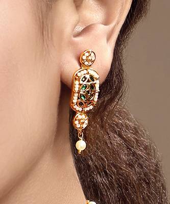 Gold plated kundan green stones choker necklace set 3