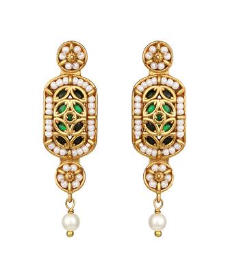 Gold plated kundan green stones choker necklace set 4