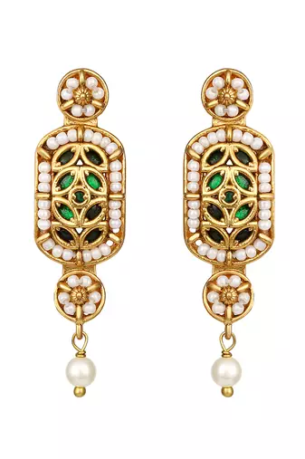 Gold plated kundan green stones choker necklace set