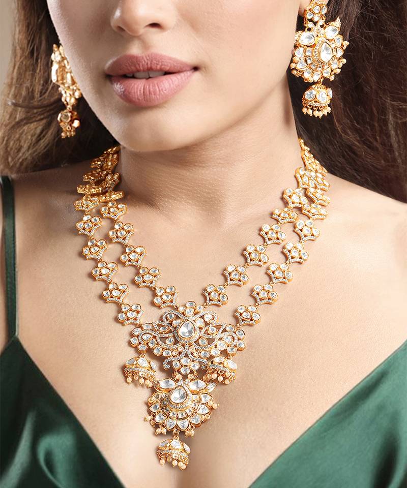 Gold plated kundan necklace set