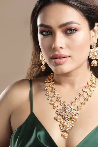 Gold plated kundan necklace set