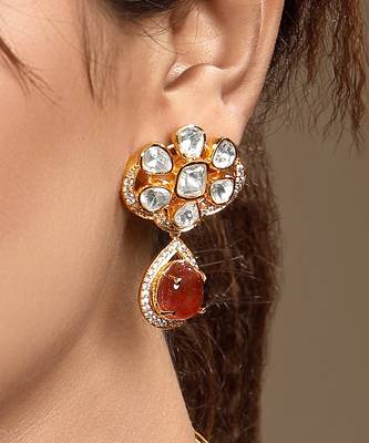 Gold plated kundan green stones necklace set 4