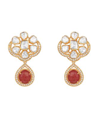 Gold plated kundan green stones necklace set 5