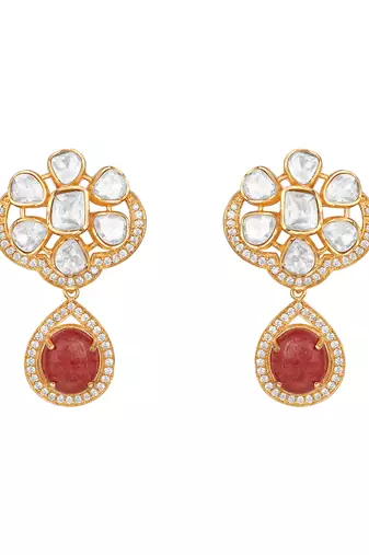 Gold plated kundan green stones necklace set