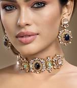Gold plated kundan multicolor choker necklace set