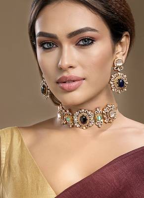 Gold plated kundan multicolor choker necklace set 2
