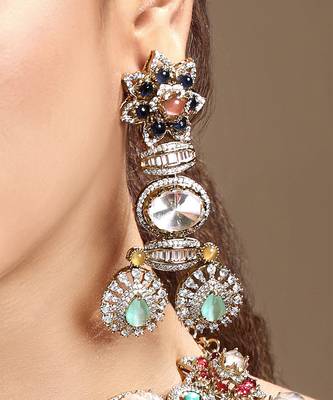 Gold plated kundan multicolor stones necklace set 4