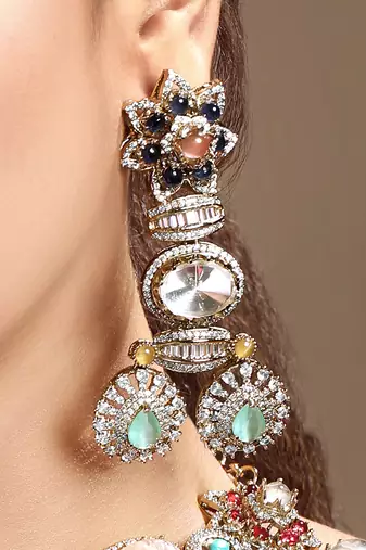 Gold plated kundan multicolor stones necklace set