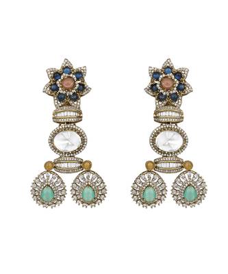 Gold plated kundan multicolor stones necklace set 5
