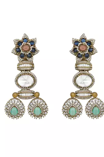 Gold plated kundan multicolor stones necklace set
