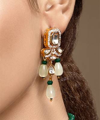 Gold plated kundan green stone choker necklace set 4