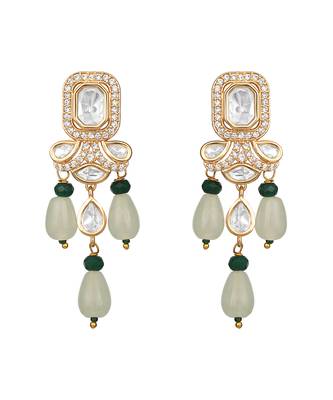 Gold plated kundan green stone choker necklace set 5