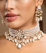 Gold plated kundan pearl choker necklace set