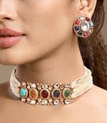 Gold plated kundan multicolor choker necklace set