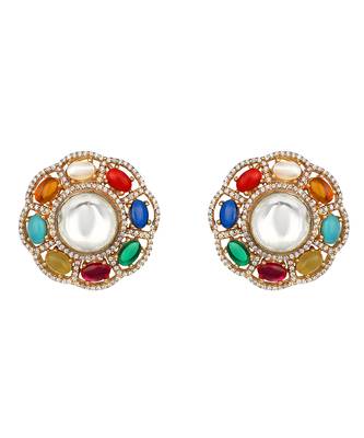 Gold plated kundan multicolor choker necklace set 5