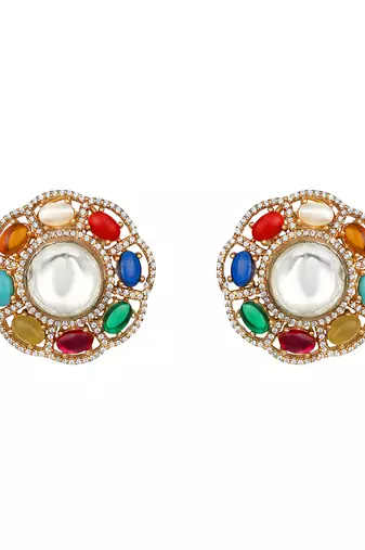Gold plated kundan multicolor choker necklace set