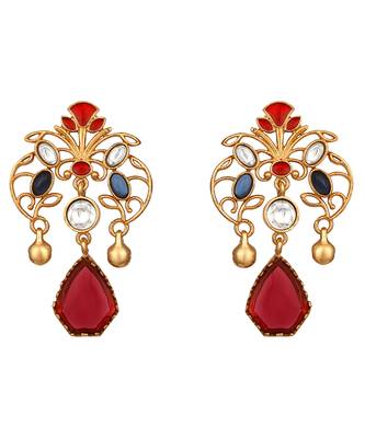 Gold plated kundan red stones necklace set 5
