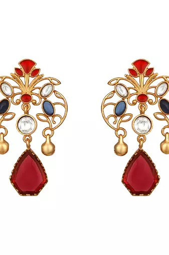 Gold plated kundan red stones necklace set