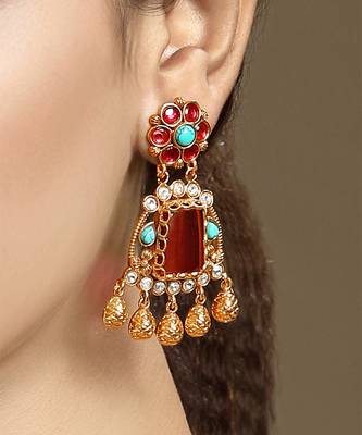 Gold plated kundan red stones necklace set 4