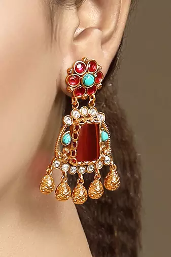 Gold plated kundan red stones necklace set